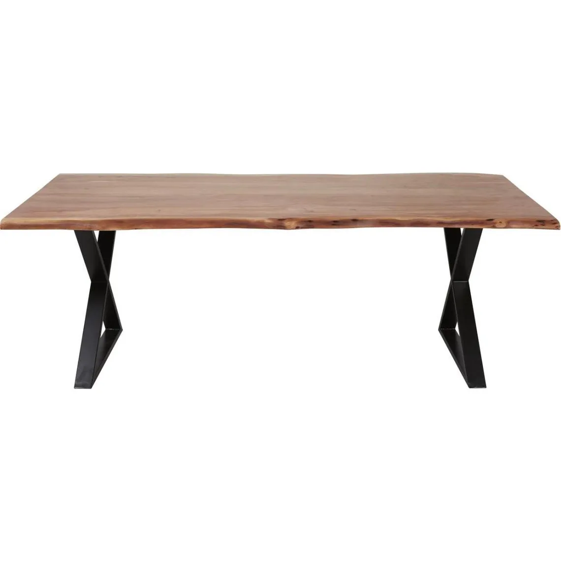 Table de repas  en acacia massif et pieds en croix en métal noir Goa L cross Marron | 3 Suisses