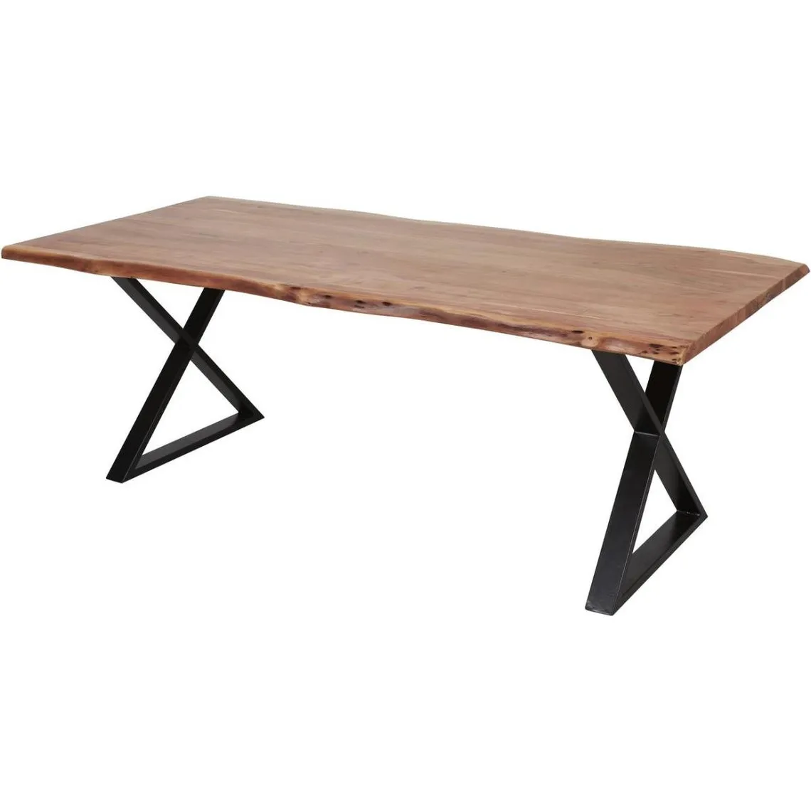 Table de repas  en acacia massif et pieds en croix en métal noir Goa L cross Marron | 3 Suisses