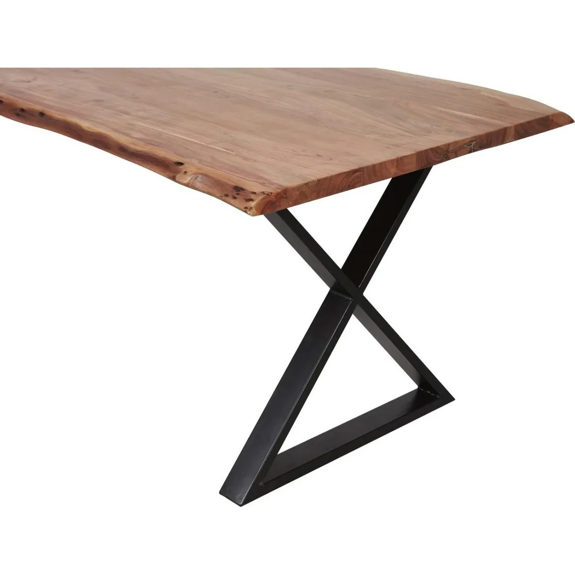 Table de repas  en acacia massif et pieds en croix en métal noir Goa L cross Marron | 3 Suisses